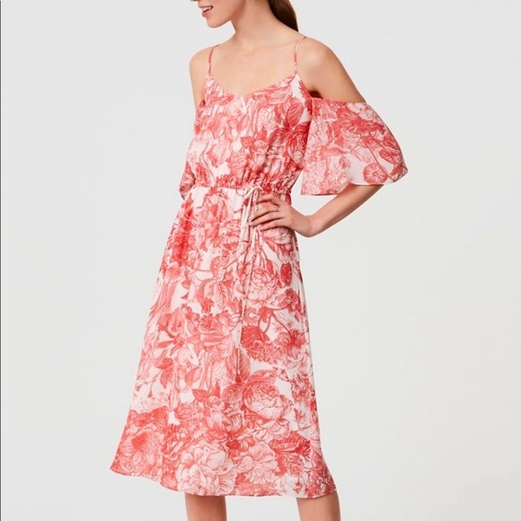 Ann Taylor Loft Floral Cold Shoulder Midi Dress - Picture 1 of 5